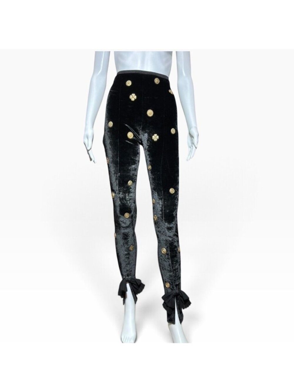 CHANEL GOLD EMBELLISHED VELVET STRETCH LEGGINGS SZ 2